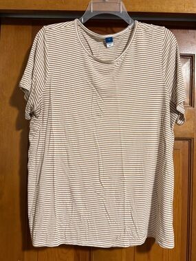 Striped Crewneck Tee - Beige & White